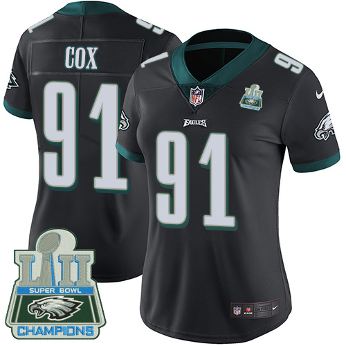 Philadelphia Eagles #91 Fletcher Cox Black Alternate Super Bowl LII Champions Women's Stitched Vapor Untouchable Limited Jersey Womens
