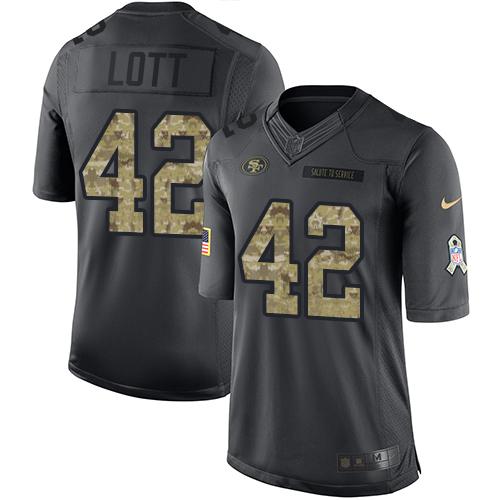 San Francisco 49ers #42 Ronnie Lott Black Men's Stitched Limited 2016 Salute to Service Jersey Men's