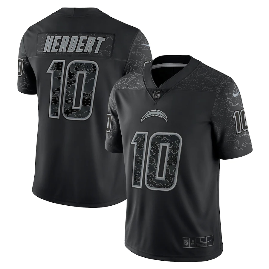 Los Angeles Chargers #10 Justin Herbert Black Men's Black Reflective Limited Jersey