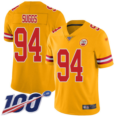 Kansas City Chiefs #94 Terrell Suggs Gold Youth Stitched Limited Inverted Legend 100th Season Jersey Youth
