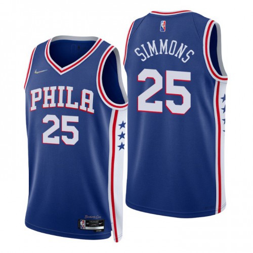 Philadelphia 76ers #25 Ben Simmons Royal Mens 2021-22 75th Anniversary Diamond Swingman Jersey - Icon Edition Mens