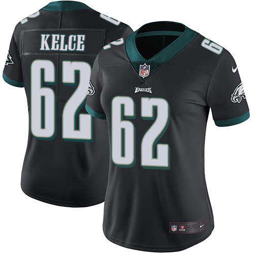 Eagles #62 Jason Kelce Black Super Bowl LVII Patch Alternate Women's Stitched Vapor Untouchable Limited Jersey