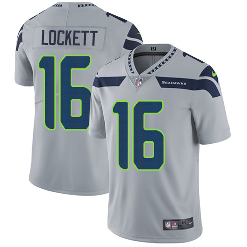 Seahawks #16 Tyler Lockett Grey Alternate Men's Stitched Vapor Untouchable Limited Jersey