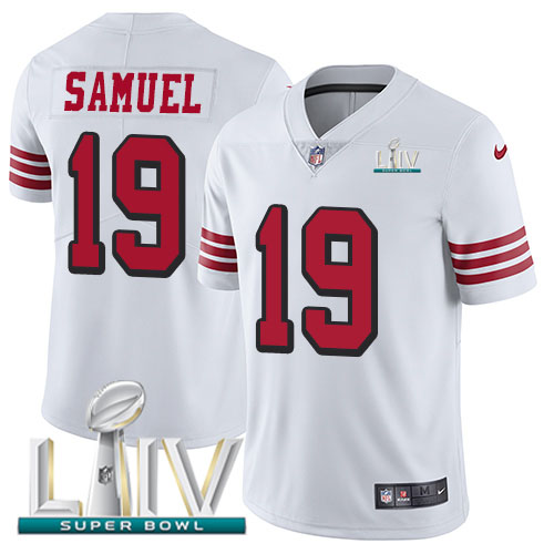 49ers #19 Deebo Samuel White Super Bowl LIV 2020 Rush Men's Stitched Vapor Untouchable Limited Jersey