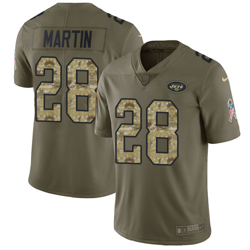 Jets #28 Curtis Martin Olive/Camo Men's Stitched Limited 2017 Salute To Service Jersey