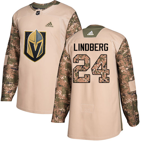 Adidas Golden Vegas Golden Knights #24 Oscar Lindberg Camo Authentic 2017 Veterans Day Stitched Jersey Men's