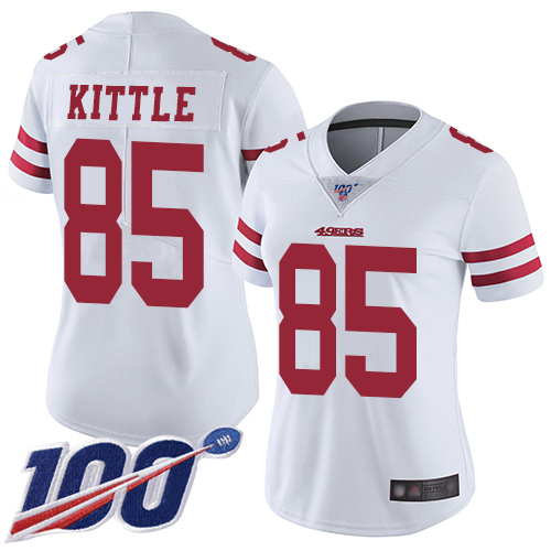 49ers #85 George Kittle White Women's Stitched 100th Season Vapor Limited Jersey