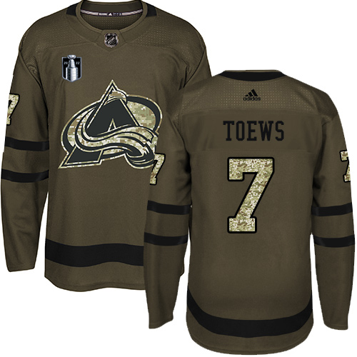Adidas Colorado Avalanche #7 Devon Toews Green Youth 2022 Stanley Cup Final Patch Salute to Service Stitched Jersey Youth