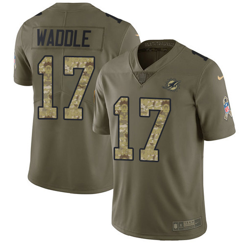 Dolphins #17 Jaylen Waddle Olive/Camo Youth Stitched Limited 2017 Salute To Service Jersey