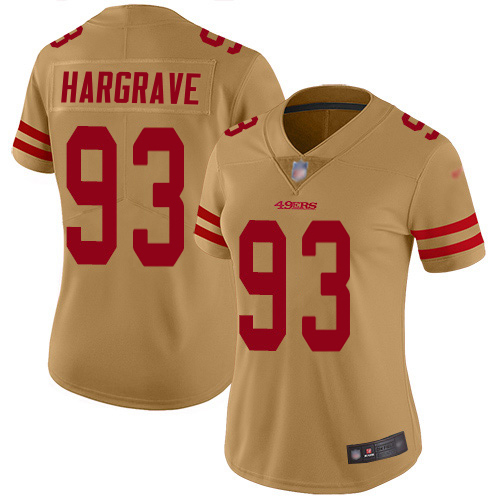 49ers #93 Javon Hargrave Gold Women's Stitched Limited Inverted Legend Jersey