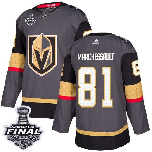 Adidas Golden Vegas Golden Knights #81 Jonathan Marchessault Grey Home Authentic 2018 Stanley Cup Final Stitched Youth Jersey Youth