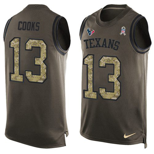 Texans #13 Brandin Cooks Green Men's Stitched Limited Salute To Service Tank Top Jersey