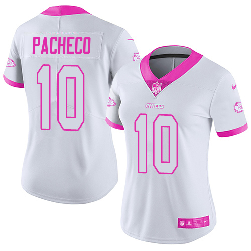 Chiefs #10 Isiah Pacheco White/Pink Women's Stitched Limited Rush Fashion Jersey