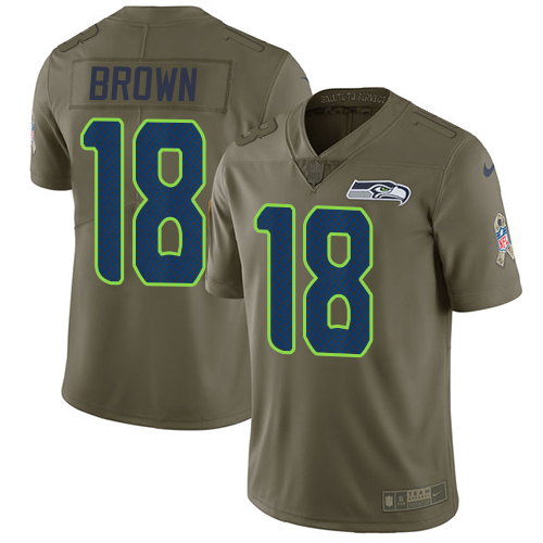 Seattle Seahawks #18 Jaron Brown Olive Men's Stitched Limited 2017 Salute To Service Jersey Men's