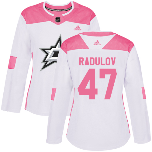 Adidas Dallas Stars #47 Alexander Radulov White/Pink Authentic Fashion Women's Stitched Jersey Womens