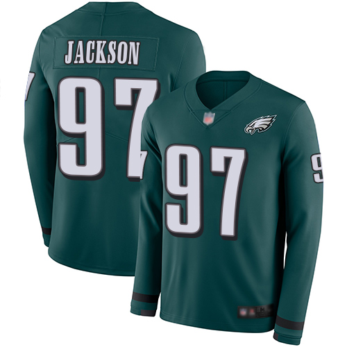 Philadelphia Eagles #97 Malik Jackson Midnight Green Team Color Youth Stitched Limited Therma Long Sleeve Jersey Youth