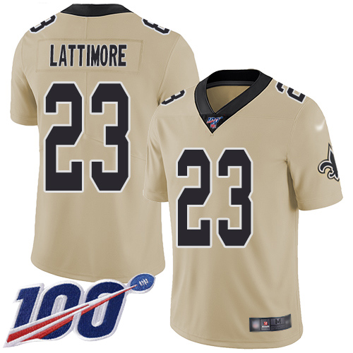 New Orleans Saints #23 Marshon Lattimore Gold Men's Stitched Limited Inverted Legend 100th Season Jersey Men's