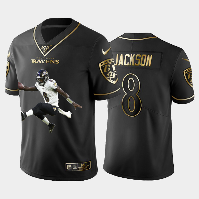 Baltimore Ravens #8 Lamar Jackson Team Hero 3 Vapor Limited 100 Jersey Black Golden