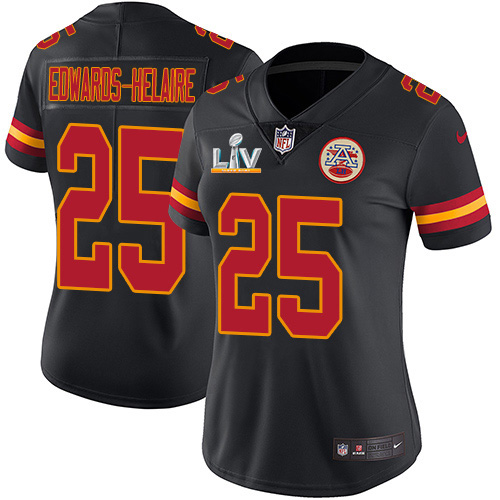 Chiefs #25 Clyde Edwards-Helaire Black Women's Super Bowl LV Bound Stitched Limited Rush Jersey