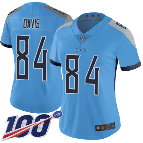 Tennessee Titans #84 Corey Davis Light Blue Alternate Women's Stitched 100th Season Vapor Limited Jersey Womens