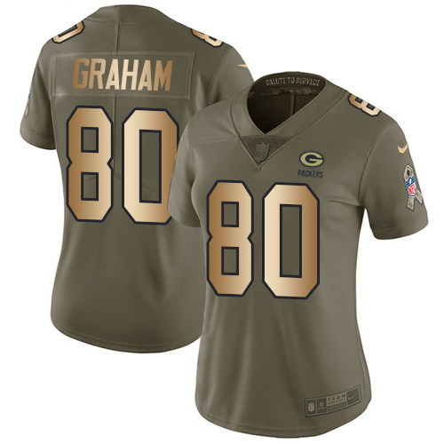 Green Bay Packers #80 Jimmy Graham Olive/Gold Women's Stitched Limited 2017 Salute to Service Jersey Womens