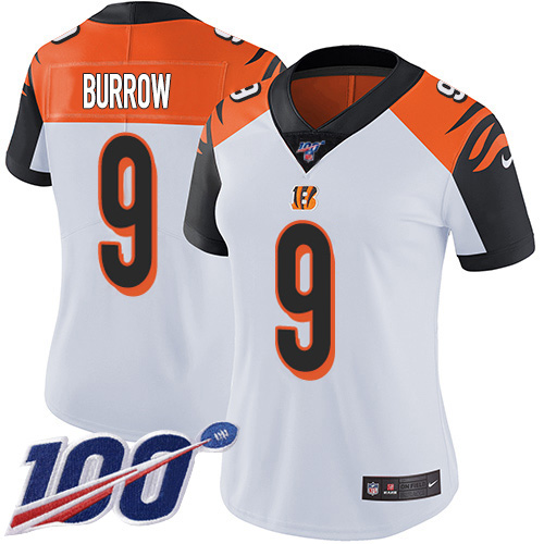 Bengals #9 Joe Burrow White Women's Stitched 100th Season Vapor Untouchable Limited Jersey
