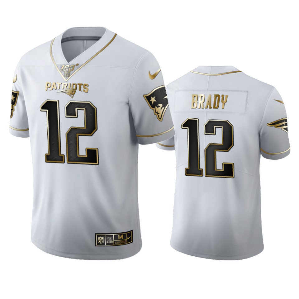 New England Patriots #12 Tom Brady Men's White Golden Edition Vapor Limited 100 Jersey