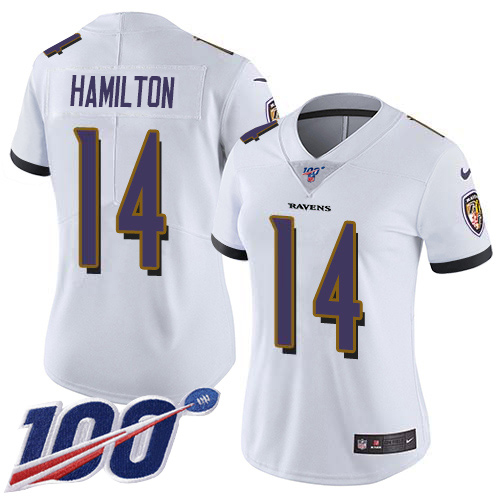 Ravens #14 Kyle Hamilton White Women's Stitched 100th Season Vapor Untouchable Limited Jersey