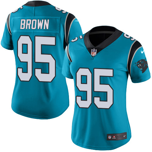 Carolina Panthers #95 Derrick Brown Blue Women's Stitched Limited Rush Jersey Womens