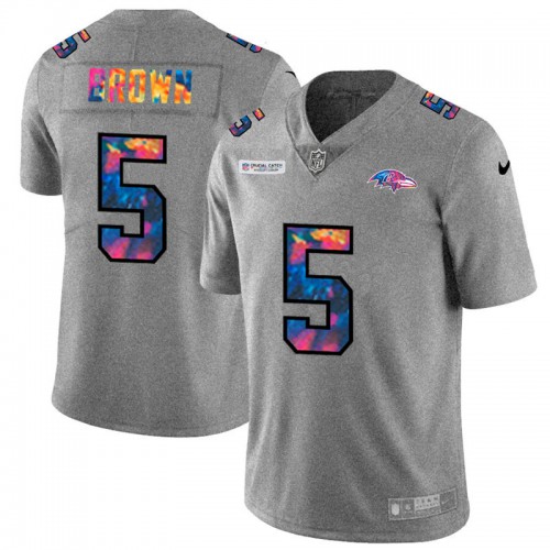 Baltimore Baltimore Ravens #5 Marquise Brown Men's Multi-Color 2020 Crucial Catch Jersey Greyheather Men's