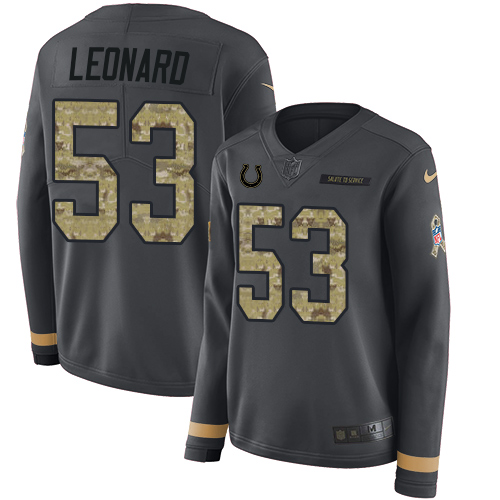 Indianapolis Colts #53 Darius Leonard Anthracite Salute to Service Women's Stitched Limited Therma Long Sleeve Jersey Womens