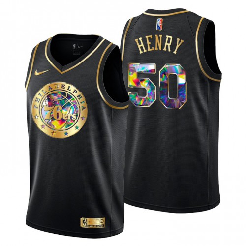 Philadelphia Philadelphia 76ers #50 Aaron Henry Mens Golden Edition Diamond Logo 2021/22 Swingman Jersey - Black Mens