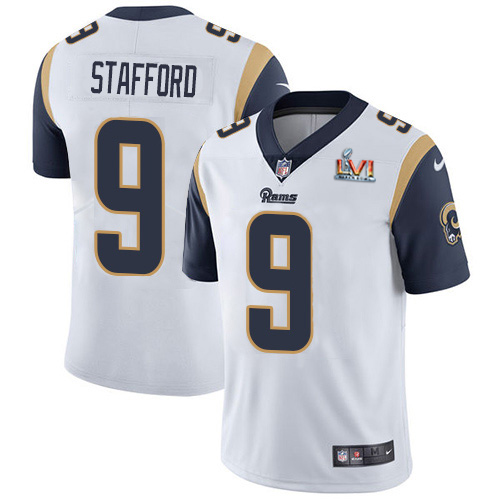 Rams #9 Matthew Stafford White Super Bowl LVI Patch Men's Stitched Vapor Untouchable Limited Jersey