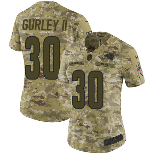 Los Angeles Rams #30 Todd Gurley II Camo Women's Stitched Limited 2018 Salute to Service Jersey Womens