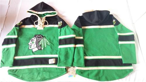 Blackhawks Blank Green St. Patrick's Day McNary Lace Hoodie Stitched Jersey
