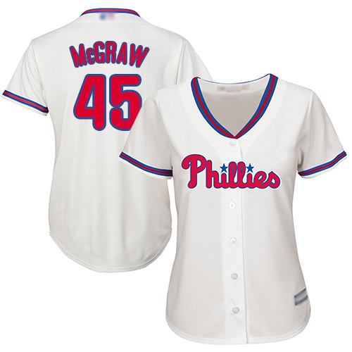 Philadelphia Phillies #45 Tug McGraw Cream Alternate Women's Stitched Jersey Womens