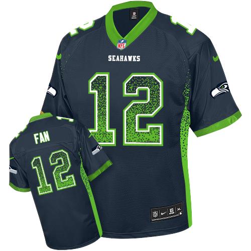 Seahawks #12 Fan Steel Blue Team Color Men's Stitched Elite Drift Fashion Jersey