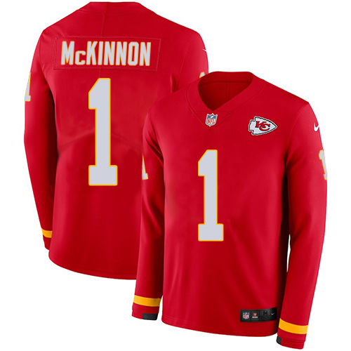 Chiefs #1 Jerick McKinnon Red Team Color Youth Stitched Limited Therma Long Sleeve Jersey