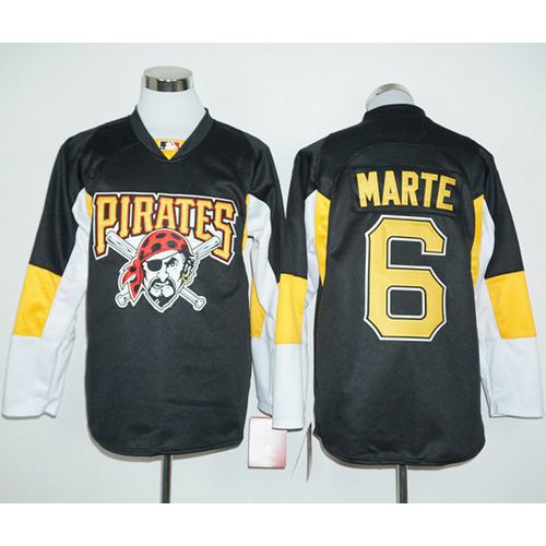 Pittsburgh Pirates #6 Starling Marte Black Long Sleeve Stitched Jersey Men's