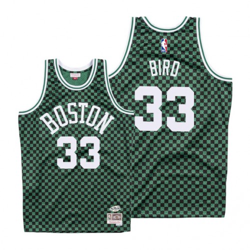 Mitchell & Ness Boston Celtics #33 Larry Bird Green Checkerboard HWC Throwback Jersey Mens
