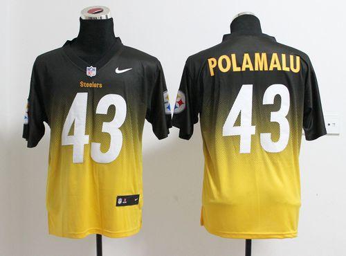 Steelers #43 Troy Polamalu Black/Gold Men's Stitched Elite Fadeaway Fashion Jersey