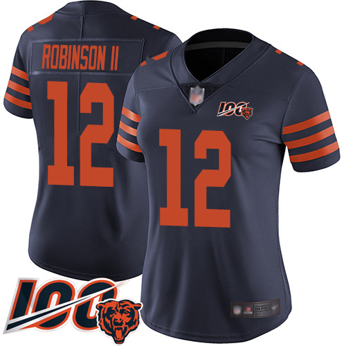 Chicago Bears #12 Allen Robinson II Navy Blue Alternate Women's Stitched 100th Season Vapor Limited Jersey Womens