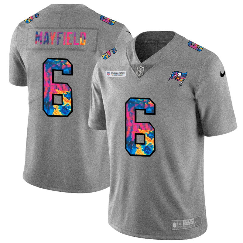 Tampa Bay Buccaneers #6 Baker Mayfield Men's Multi-Color 2020 Crucial Catch Jersey Greyheather