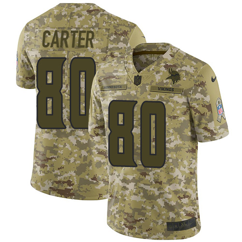 Minnesota Vikings #80 Cris Carter Camo Men's Stitched Limited 2018 Salute To Service Jersey Men's