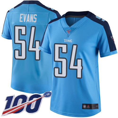 Tennessee Titans #54 Rashaan Evans Light Blue Women's Stitched Limited Rush 100th Season Jersey Womens