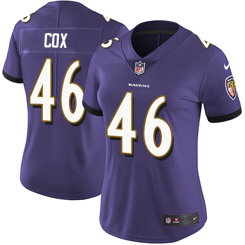 Baltimore Ravens #46 Morgan Cox Purple Team Color Women's Stitched Vapor Untouchable Limited Jersey Womens