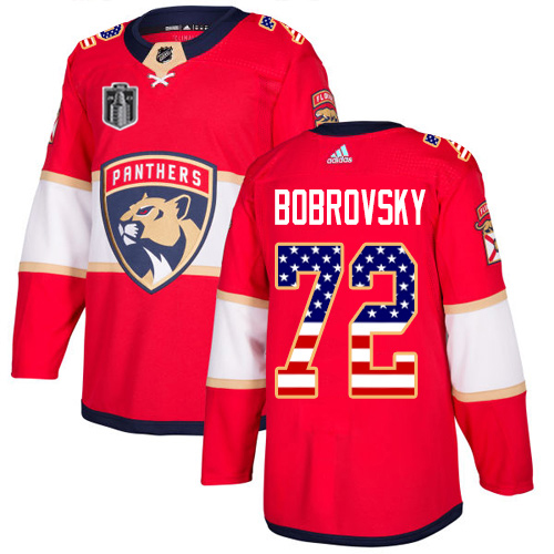 Adidas Lightning #72 Sergei Bobrovsky Red 2023 Stanley Cup Final Patch Home Authentic USA Flag Stitched Jersey