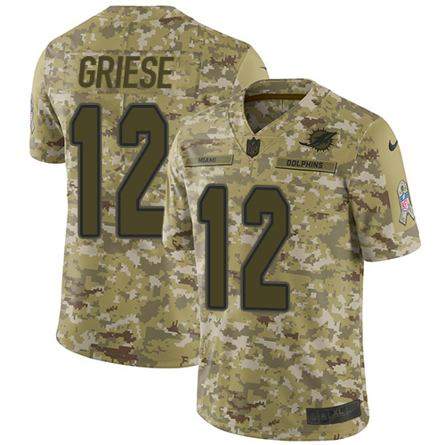 Miami Dolphins #12 Bob Griese Camo Youth Stitched Limited 2018 Salute to Service Jersey Youth