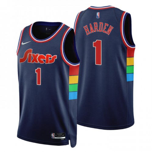 Philadelphia 76ers #1 James Harden Navy Youth 75th Anniversary Diamond Swingman Jersey - Icon Edition Youth