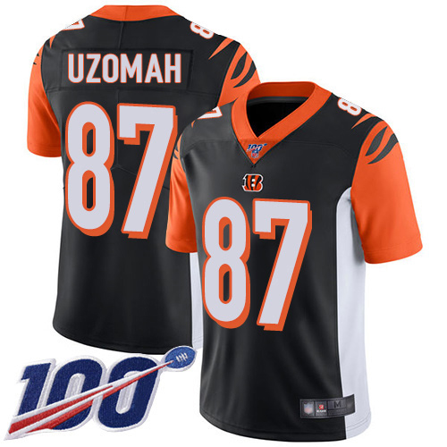 Cincinnati Bengals #87 C.J. Uzomah Black Team Color Men's Stitched 100th Season Vapor Limited Jersey Men's